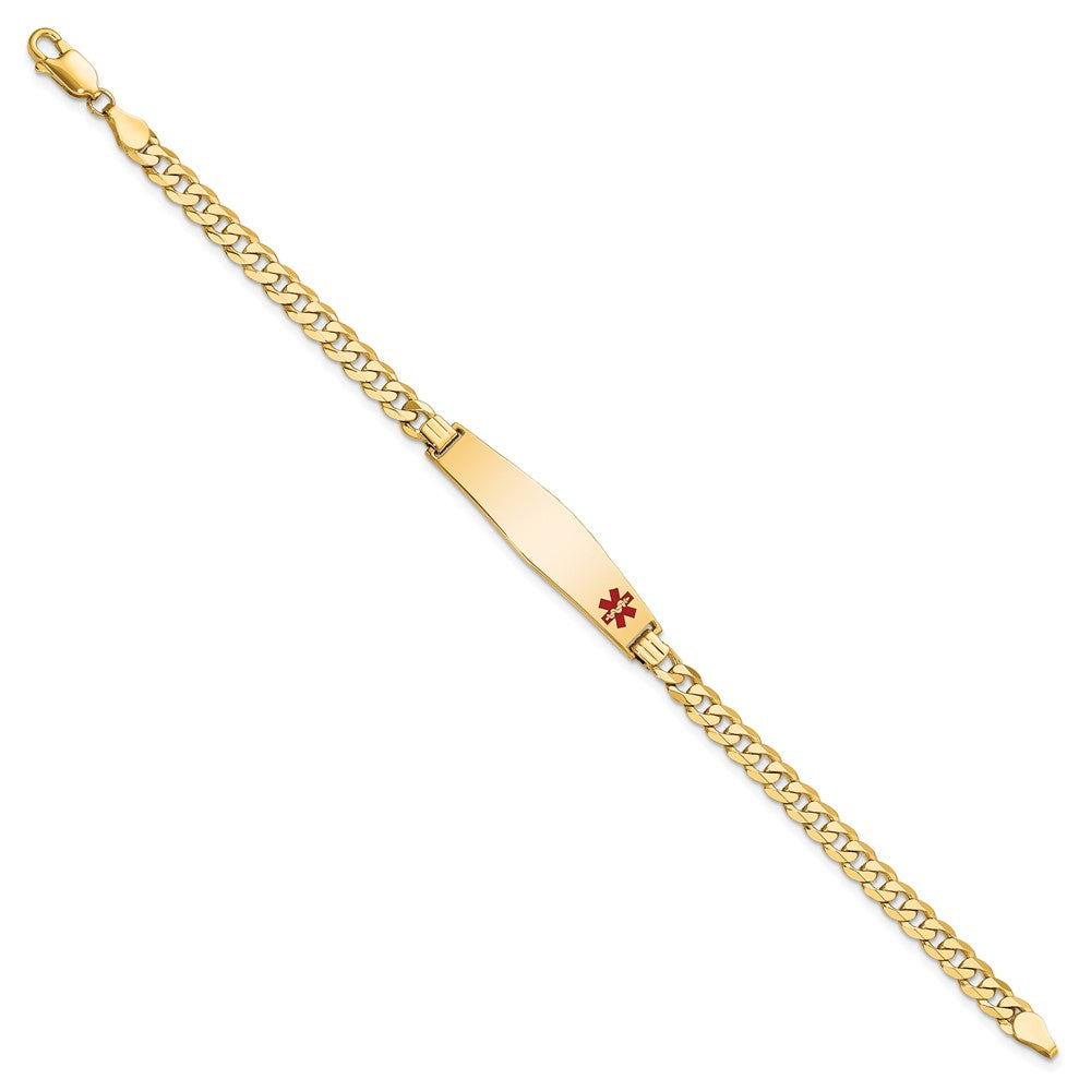 14K Medical Soft Diamond Shape Red Enamel Flat Curb Link ID Bracelet
