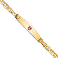 14K Medical Soft Diamond Shape Red Enamel Anchor ID Bracelet