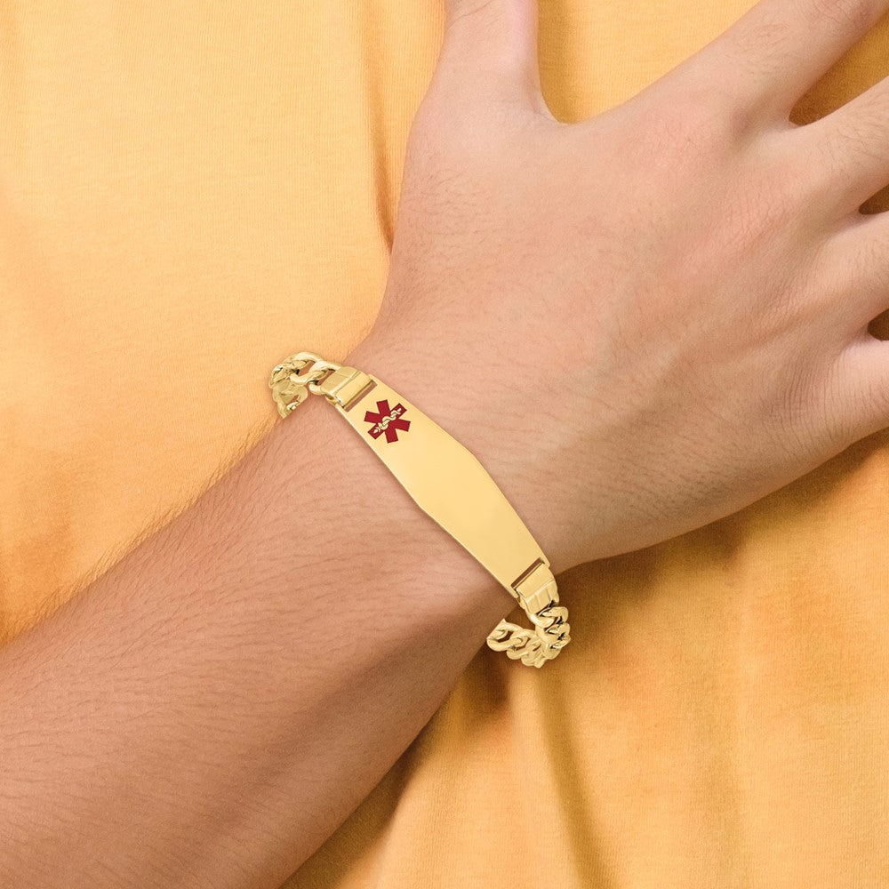 14K Semi-Solid Medical Soft Diamond Shape Red Enamel Figaro ID Bracelet