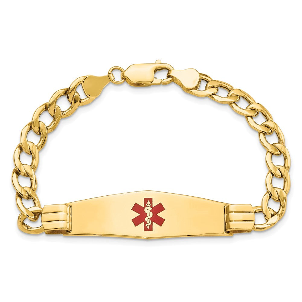 14K Semi-solid Medical Soft Diamond Shape Red Enamel Curb Link ID Bracelet