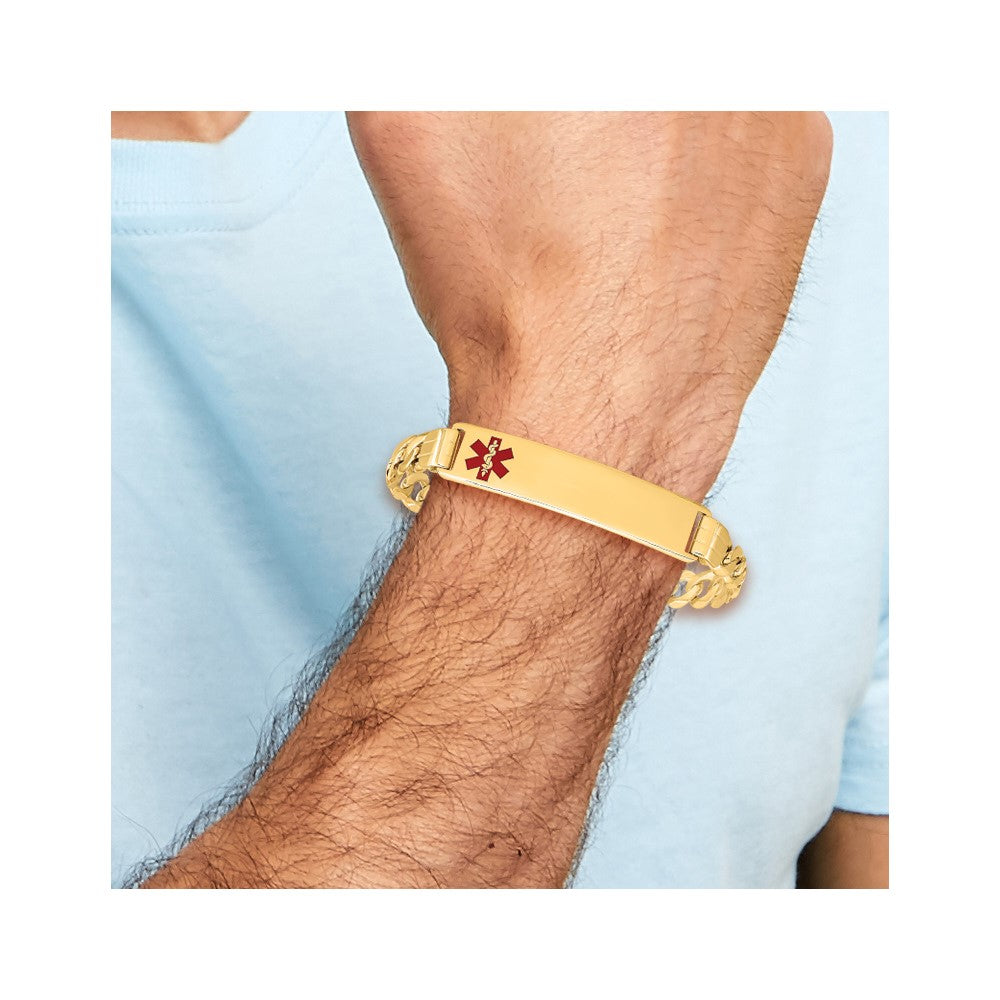 14K Medical Red Enamel Curb Link ID Bracelet