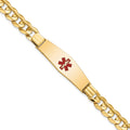 14K Medical Soft Diamond Shape Red Enamel Curb ID Bracelet