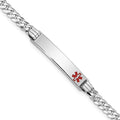 14K White Gold Medical Red Enamel Flat Curb Link ID Bracelet