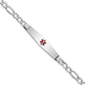 14K WG Semi-Solid Medical Soft Diamond Shape Red Enamel Figaro ID Bracelet