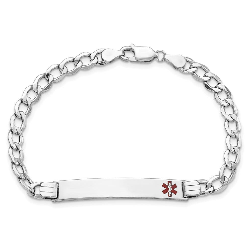 14K WG Semi-Solid Medical Polished Red Enamel Curb ID Bracelet