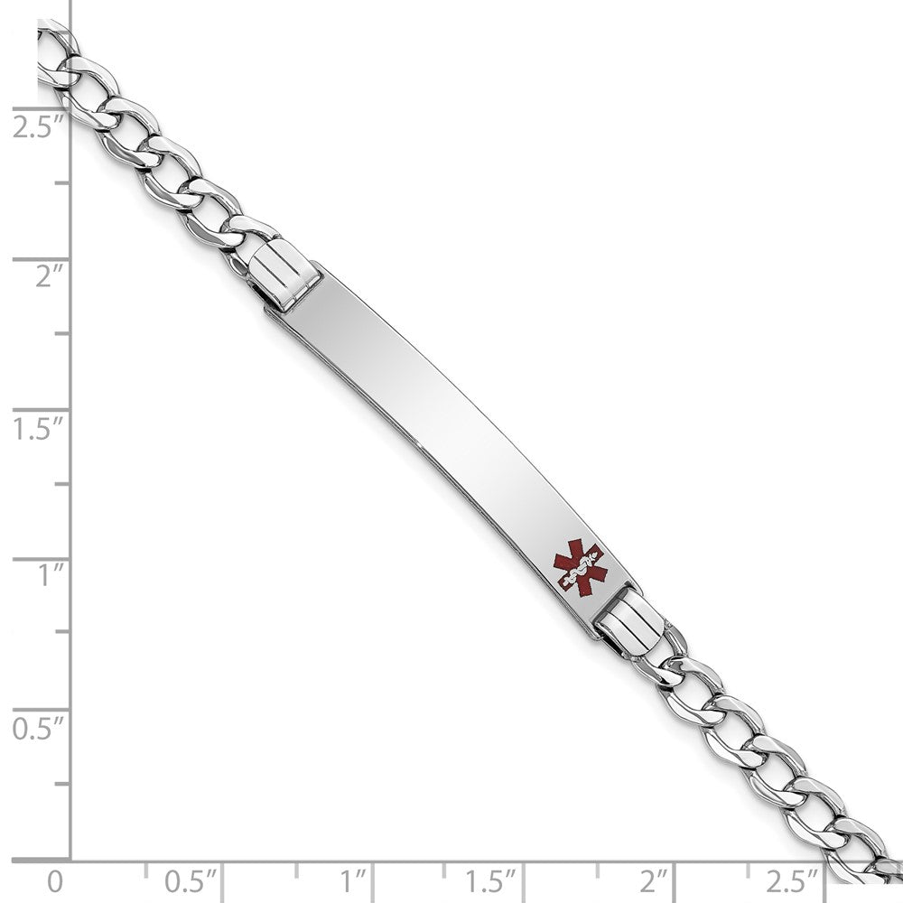 14K WG Semi-Solid Medical Polished Red Enamel Curb ID Bracelet