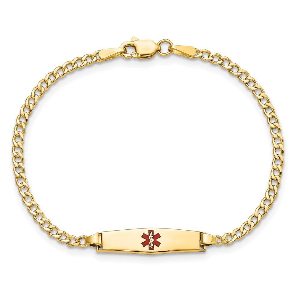 14k Medical Semi-Solid Soft Diamond Shape Red Enamel ID Cuban Bracelet