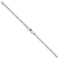 14k WG Medical Semi-Solid Soft Diamond Shape Red Enamel Figaro ID Bracelet