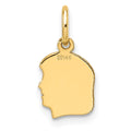 14k Plain Small .013 Gauge Facing Right Engravable Girl Head Charm