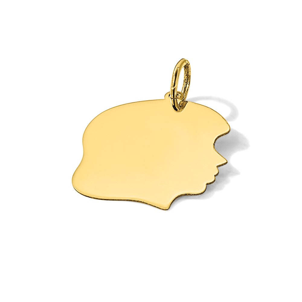 14k Plain Medium .027 Gauge Facing Right Engravable Girl Head Charm