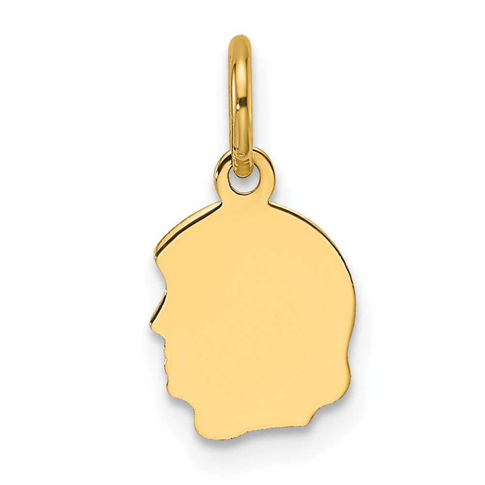 14k Plain Small .009 Gauge Facing Left Engravable Girl Head Charm
