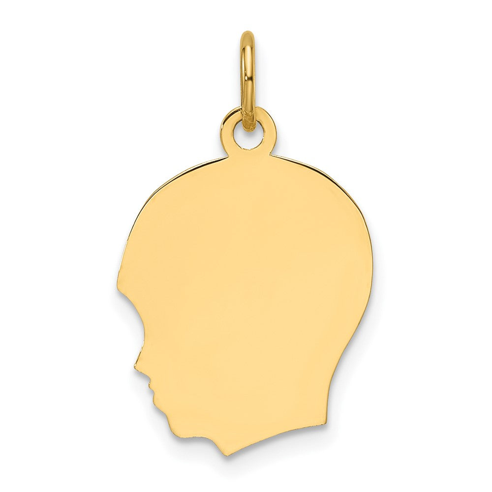 14k Plain Medium .018 Gauge Facing Left Engravable Boy Head Charm
