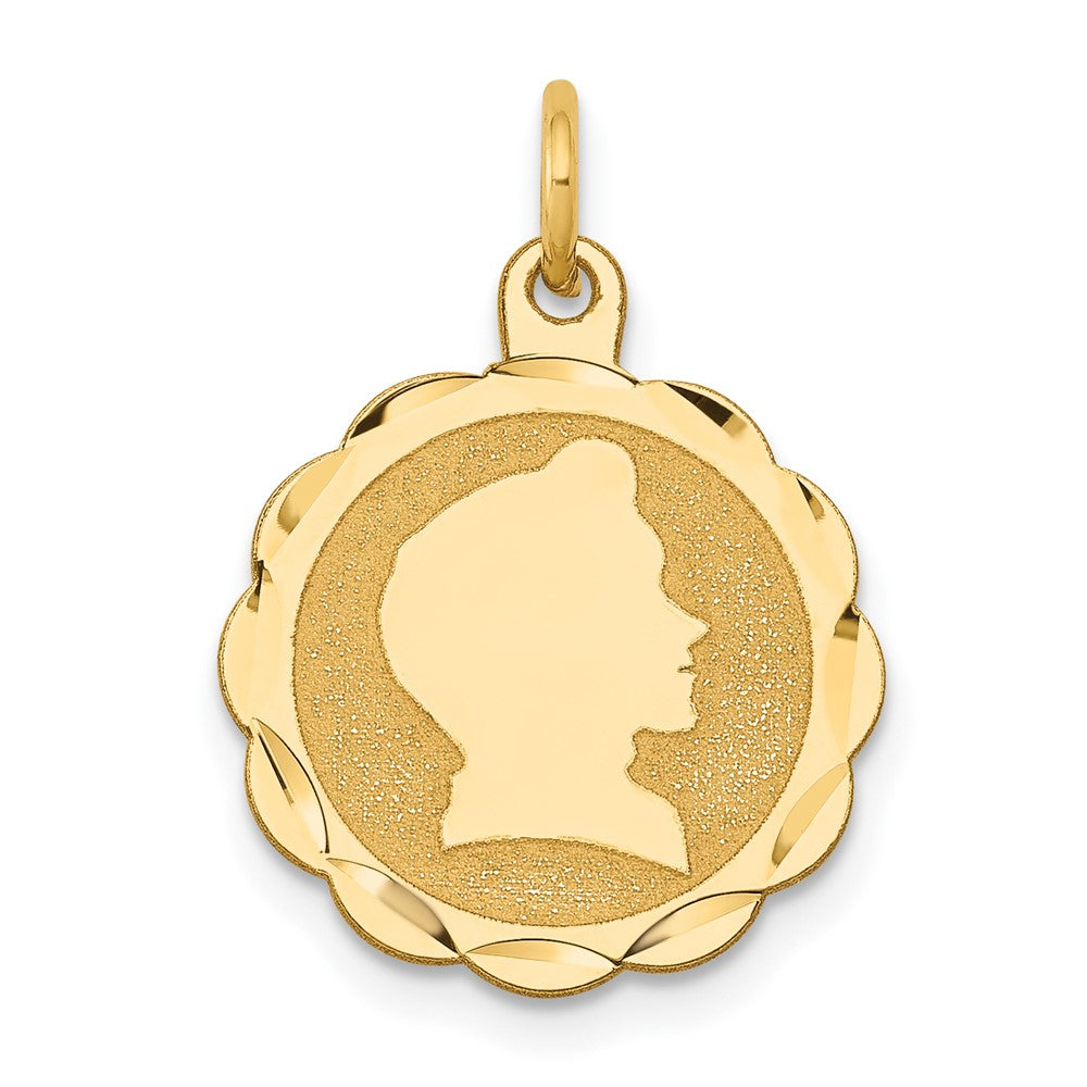 14k Boy Head on .011 Gauge Engravable Scalloped Disc Charm