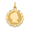 14k Boy Head on .011 Gauge Engravable Scalloped Disc Charm