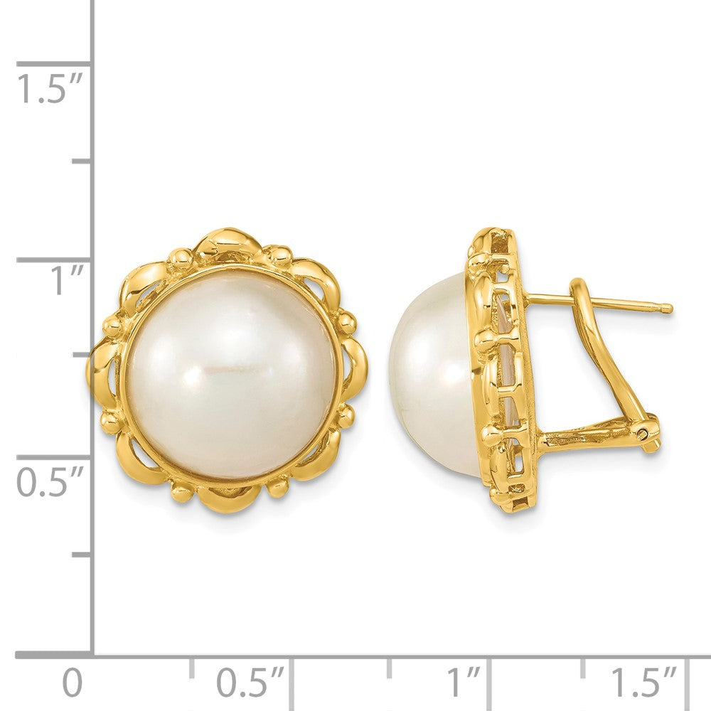 14K 13-14mm White Saltwater Mabe Pearl Omega Back Earrings