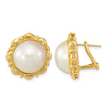 14K 13-14mm White Saltwater Mabe Pearl Omega Back Earrings