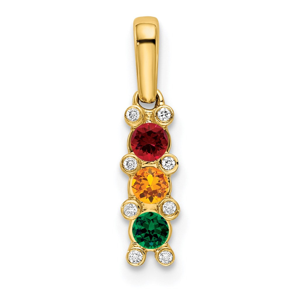 14K Family Jewelry Geniune Stone & Diamond Set Pendant
