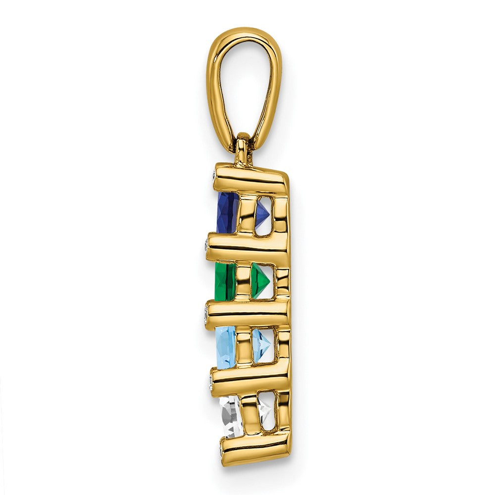 14K Family Jewelry Synthetic Stone & Diamond Set Pendant