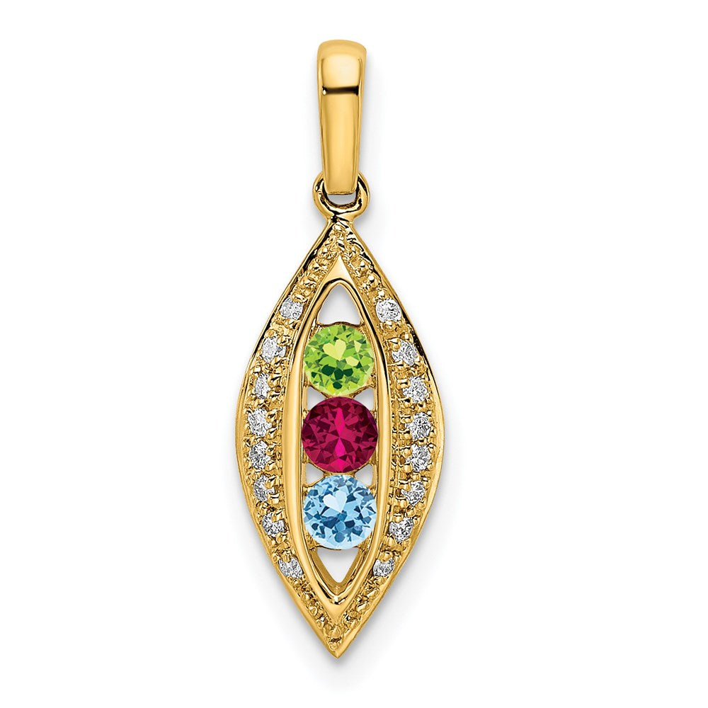 14K Family Jewelry Synthetic Stone & Diamond Set Pendant