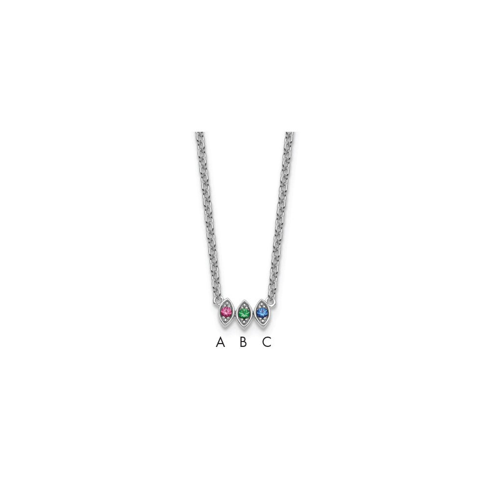 14k White Gold 3 Synthetic Birthstone Mother's Necklace