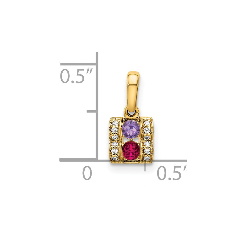 14K Family Jewelry Synthetic Stone & Diamond Set Pendant