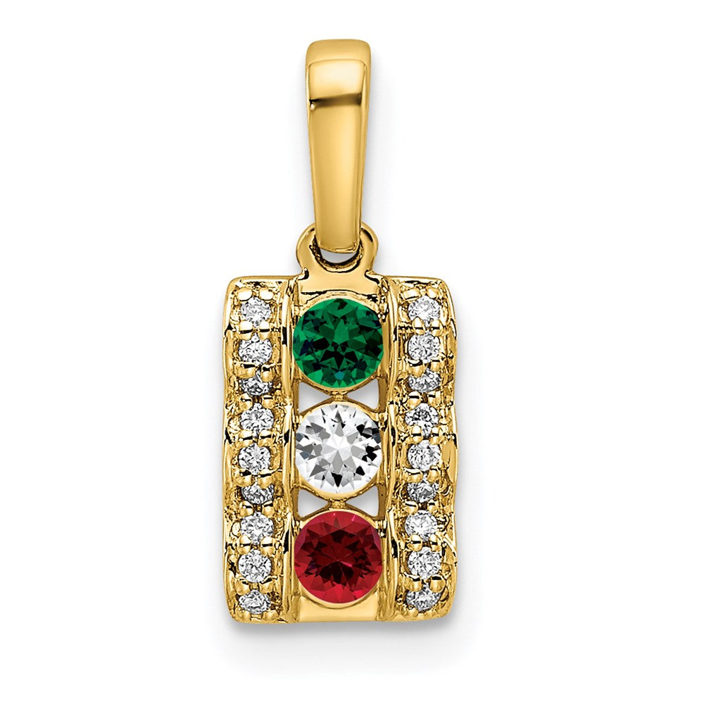 14K Family Jewelry Synthetic Stone & Diamond Set Pendant