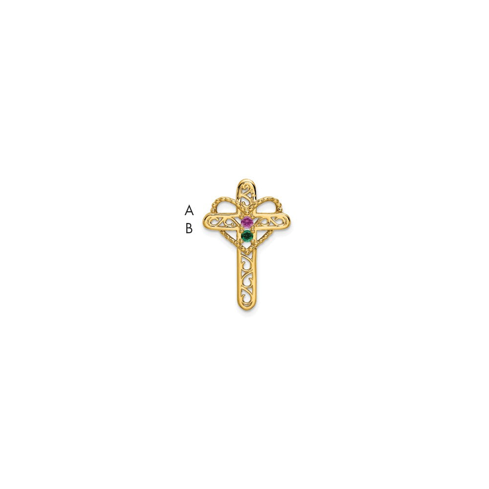 14k Genuine 2 Stone Mother's Cross Pendant
