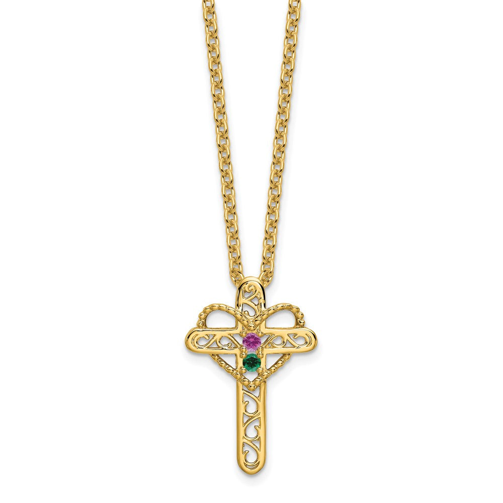 14k Genuine 2 Stone Mother's Cross Pendant