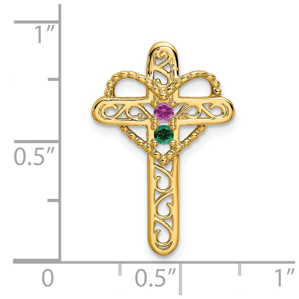 14k Genuine 2 Stone Mother's Cross Pendant