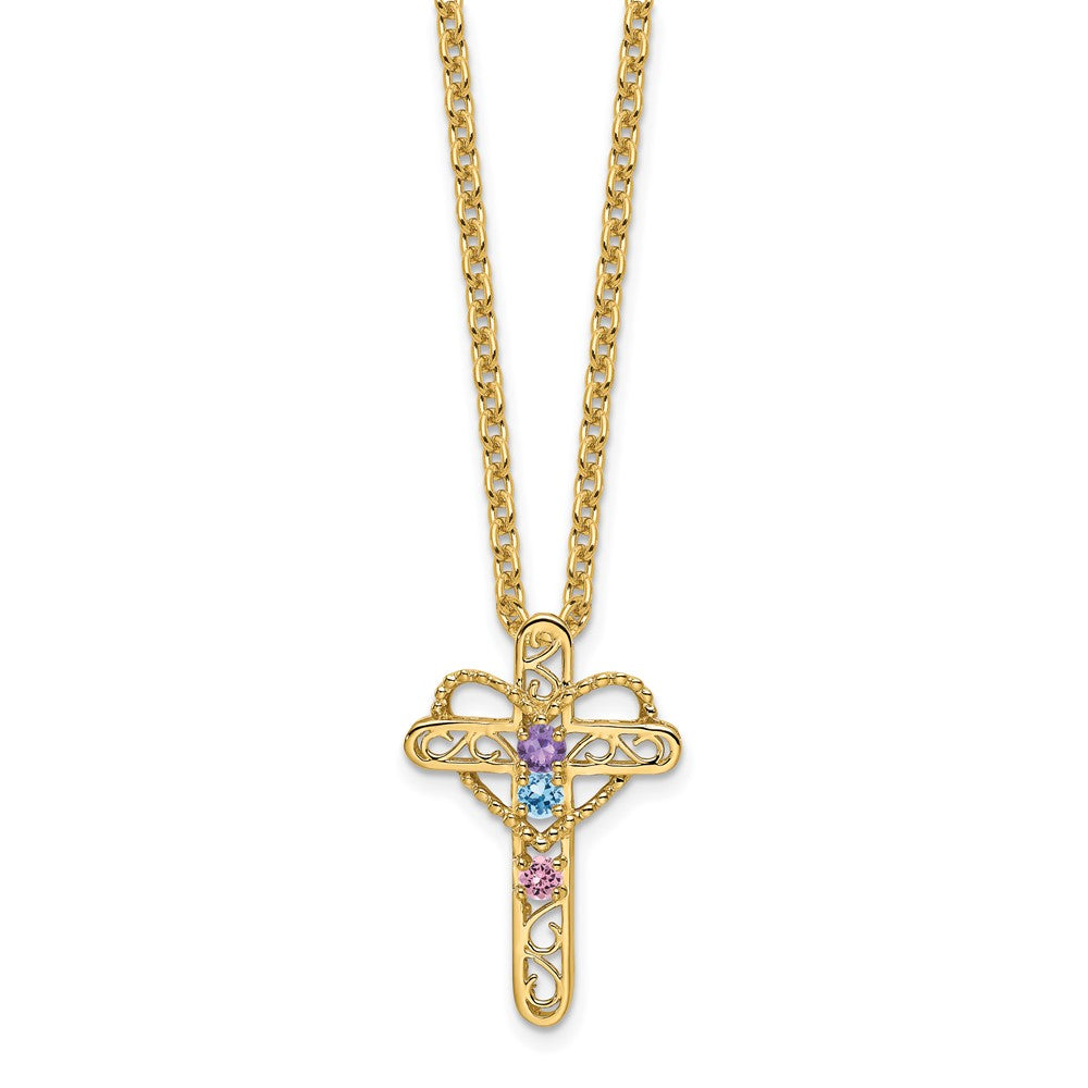 14k Polished Filigree 3-Stone Mothers Cross Pendant Mounting