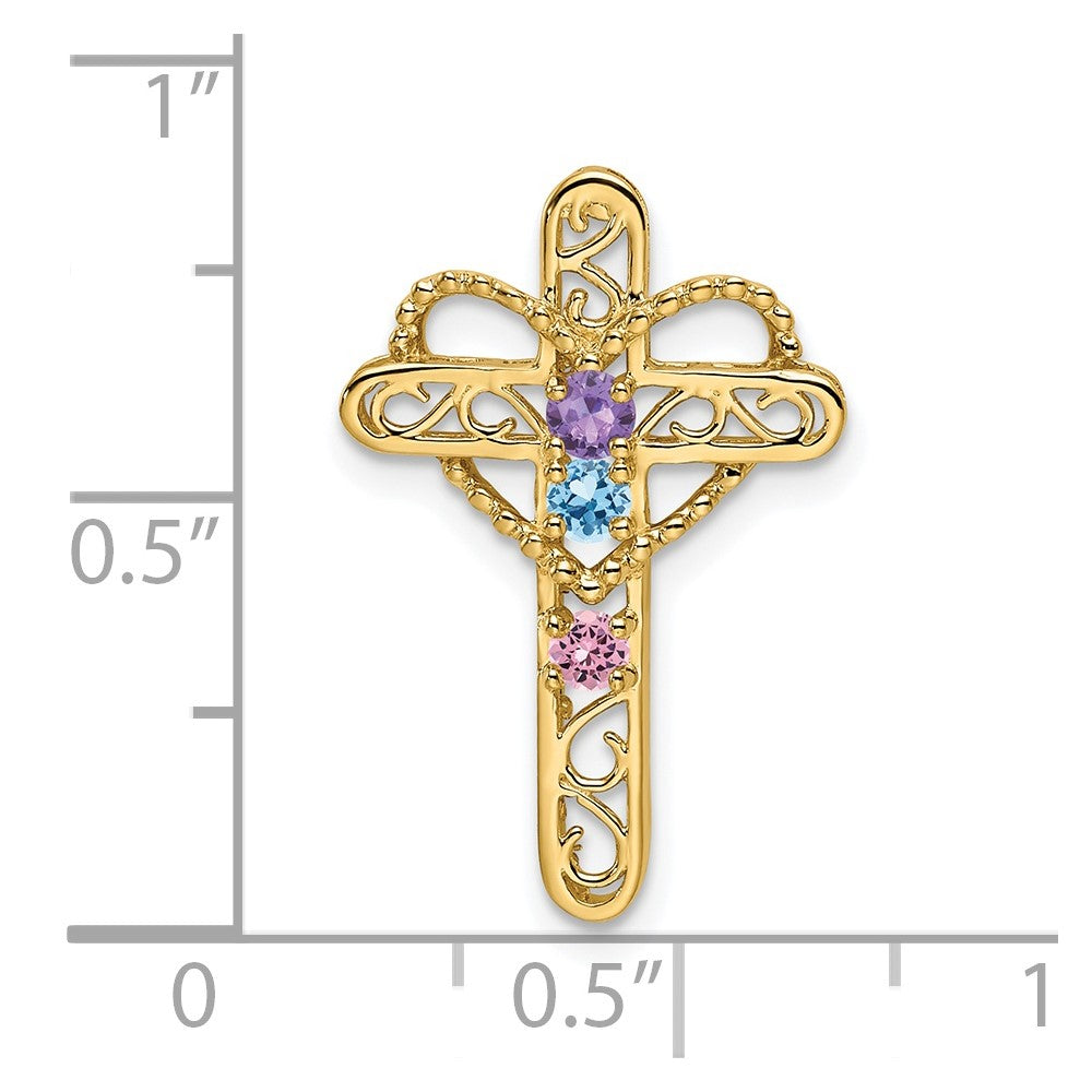 14k Polished Filigree 3-Stone Mothers Cross Pendant Mounting