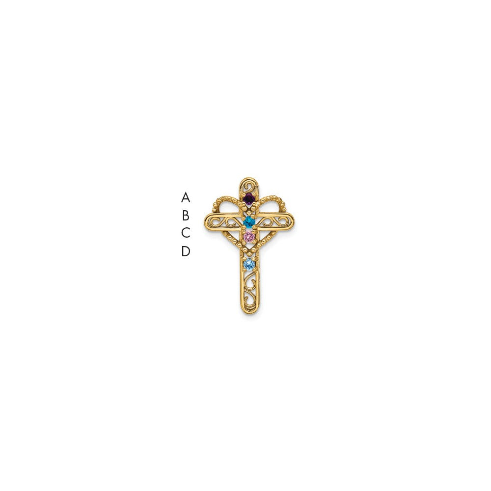 14k Genuine 4 Stone Mother's Cross Pendant