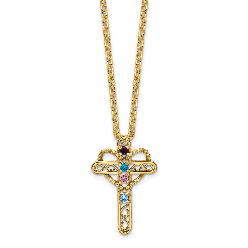 14k Polished Filigree 4-Stone Mothers Cross Pendant Mounting