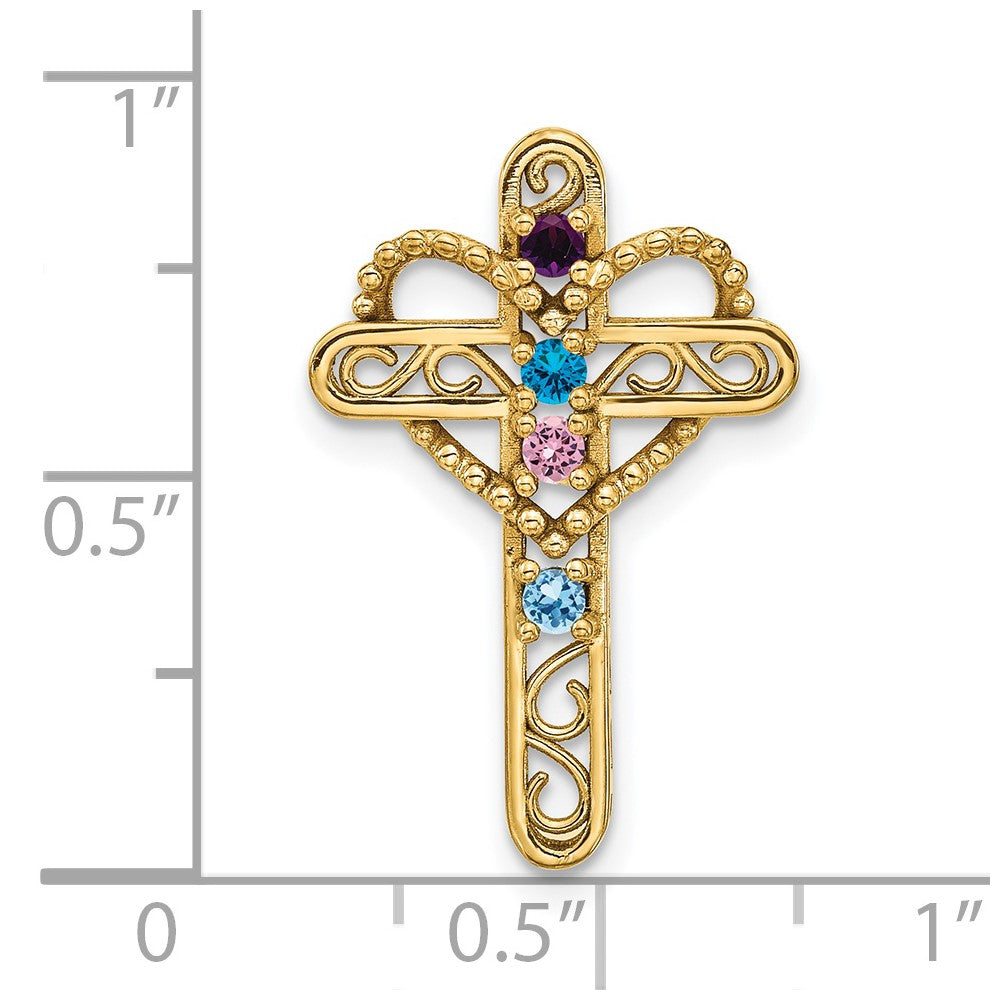 14k Genuine 4 Stone Mother's Cross Pendant