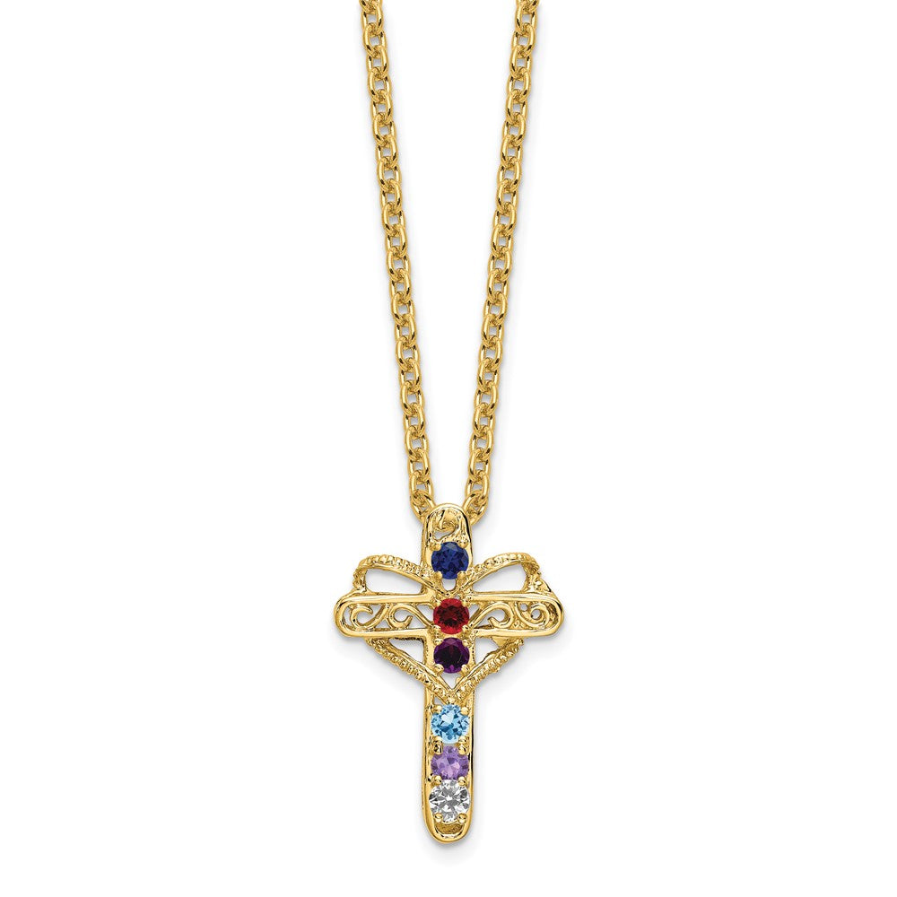 14k Polished Filigree 6-Stone Mothers Cross Pendant Mounting