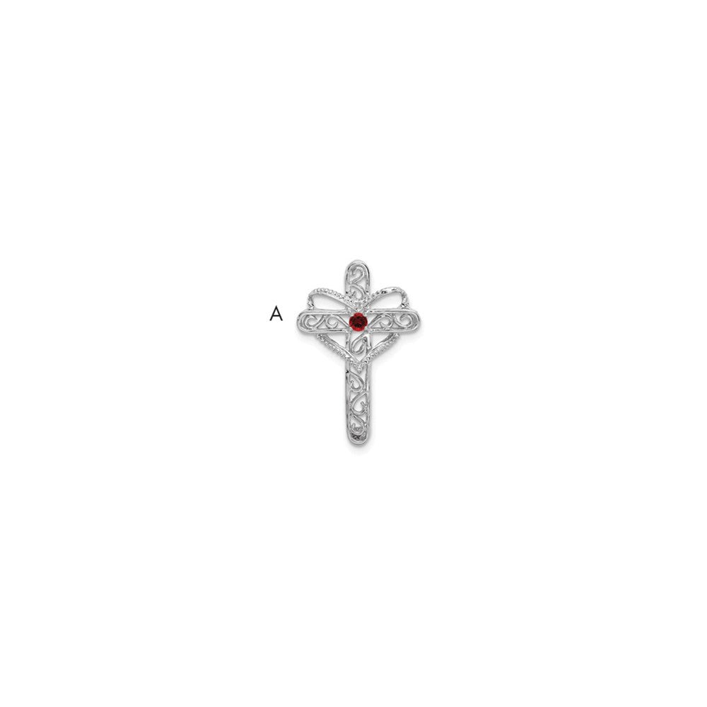 14k White Gold Polish Filigree 1-Stone Mothers Cross Pendant Mounting