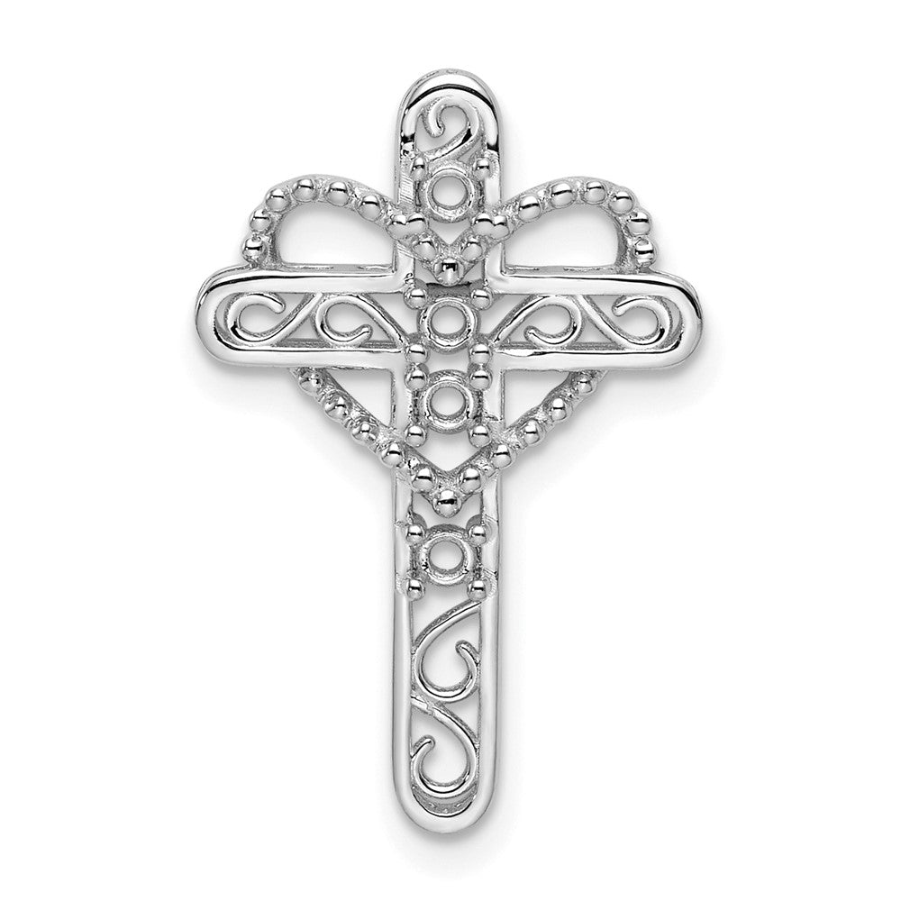 14k White Gold Polish Filigree 4-Stone Mothers Cross Pendant Mounting