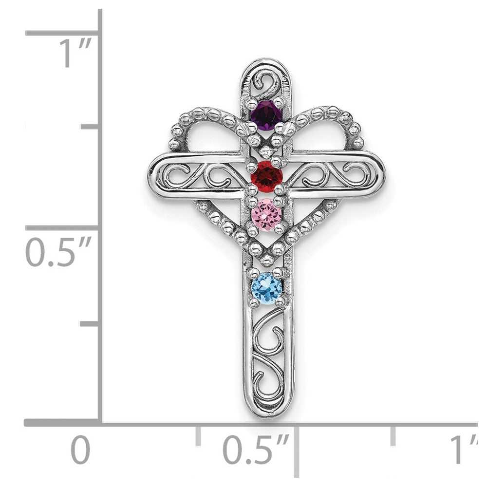 14k White Gold Polish Filigree 4-Stone Mothers Cross Pendant Mounting