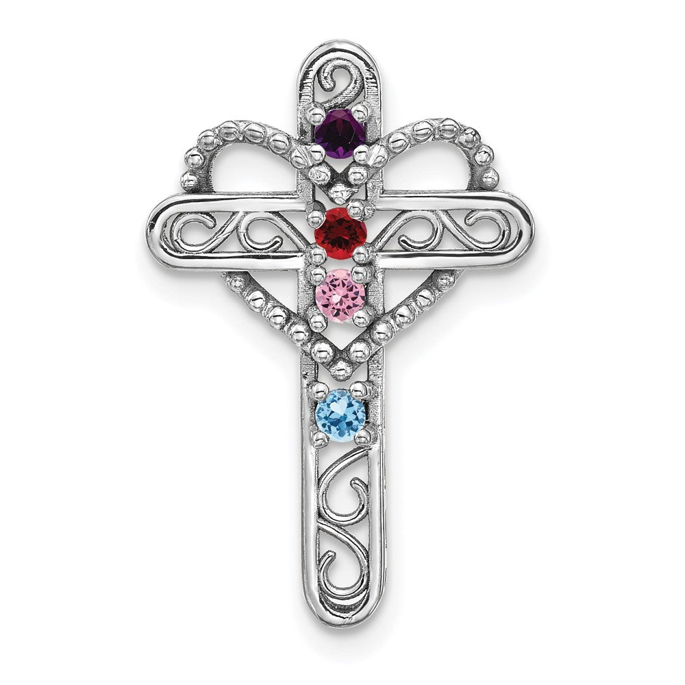 14k White Gold Polish Filigree 4-Stone Mothers Cross Pendant Mounting