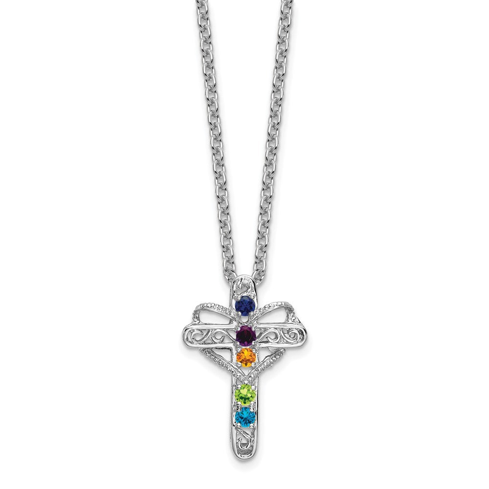 14k White Gold Synthetic Mother's Cross Pendant