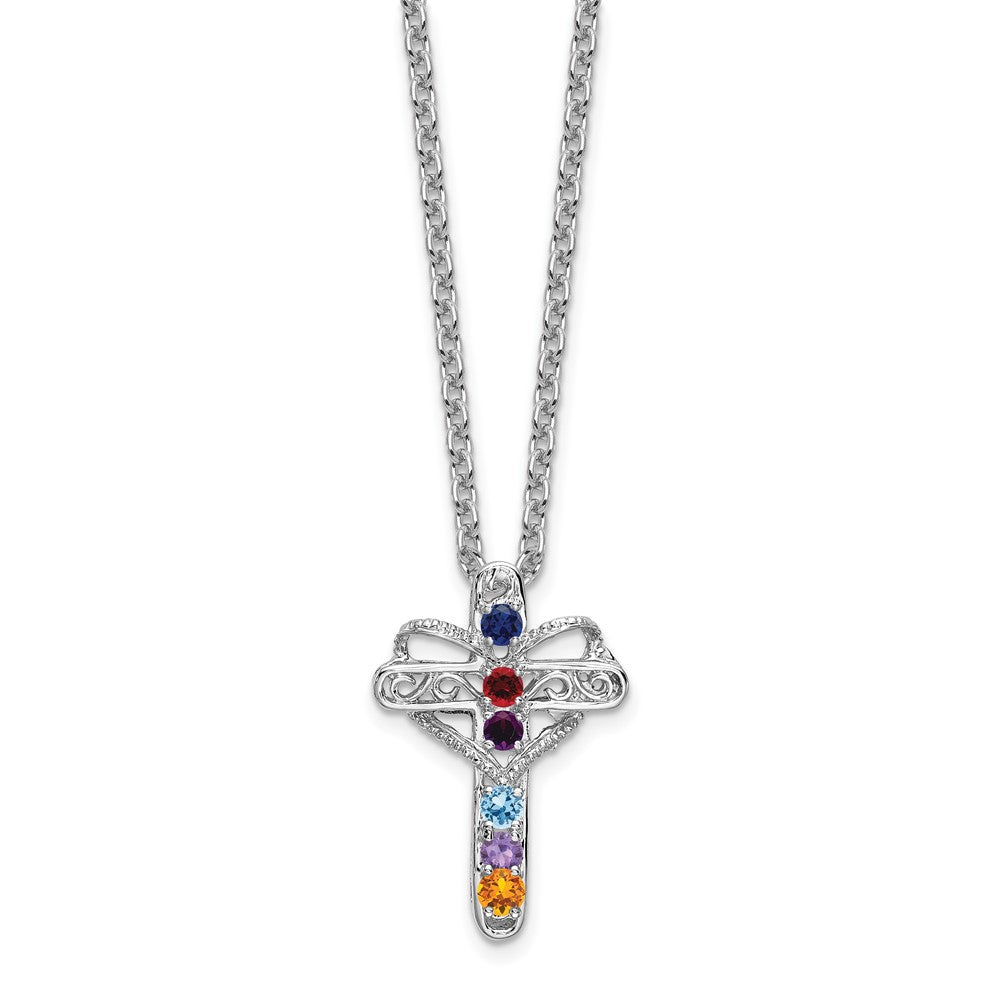 14k White Gold Genuine Mother's Cross Pendant