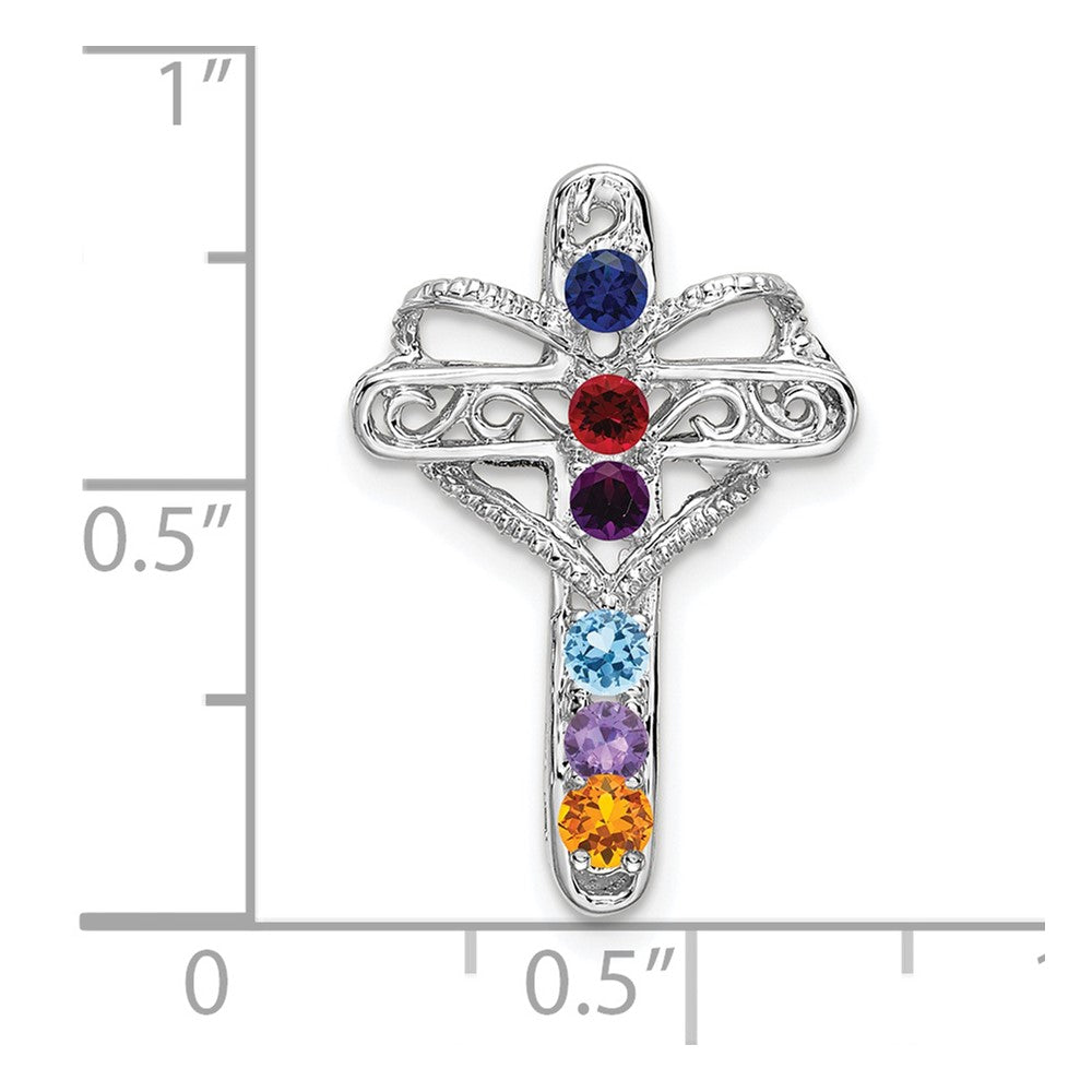 14k White Gold Synthetic Mother's Cross Pendant