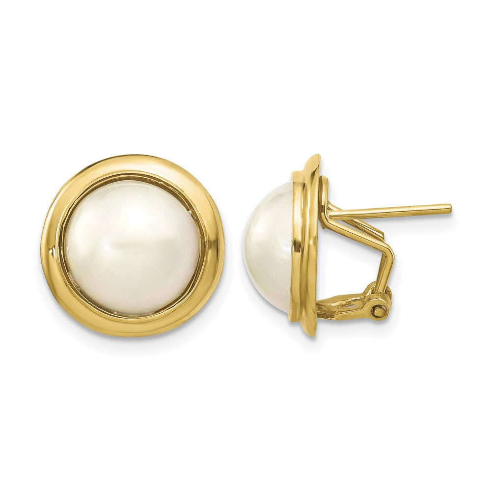 14k 10-11mm White Freshwater Cultured Mabe Pearl Omega Back Earrings
