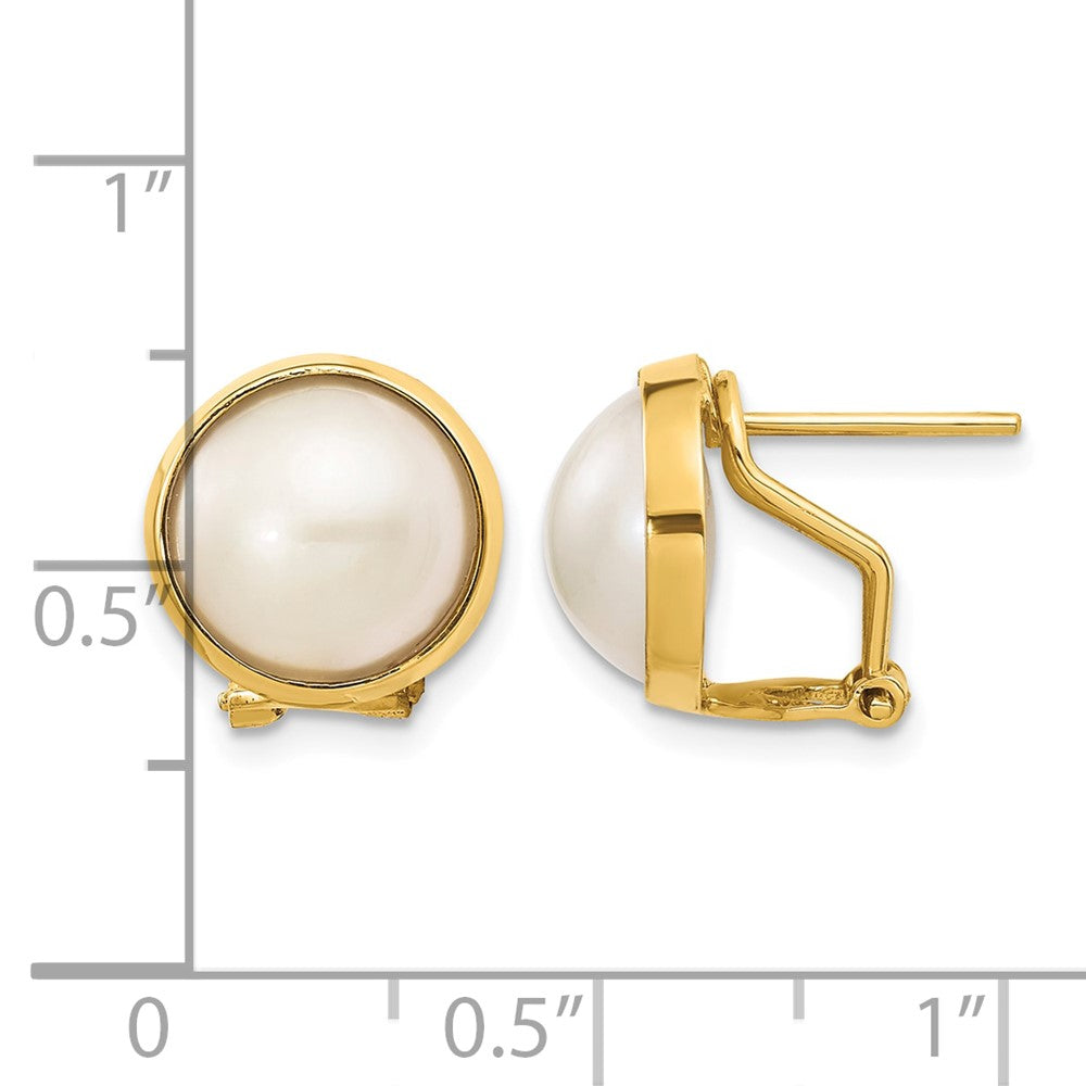 14k 10-11mm White Freshwater Cultured Mabe Pearl Omega Back Earrings