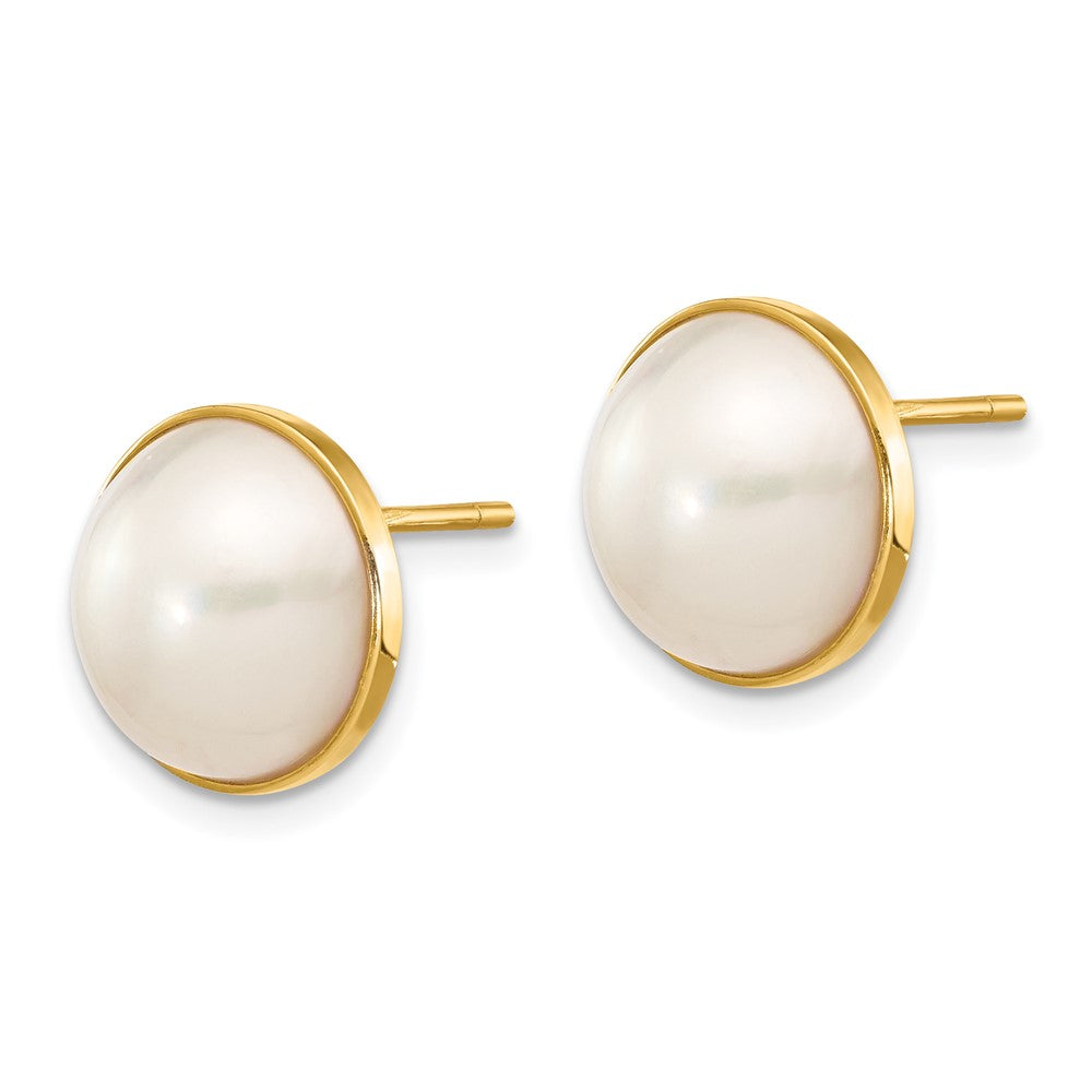 14k 9-10mm White Saltwater Cultured Mabe Pearl Post Earrings