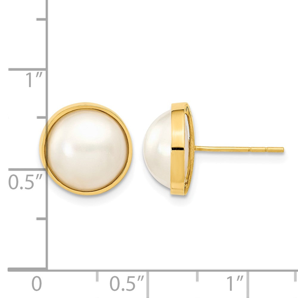 14k 9-10mm White Saltwater Cultured Mabe Pearl Post Earrings