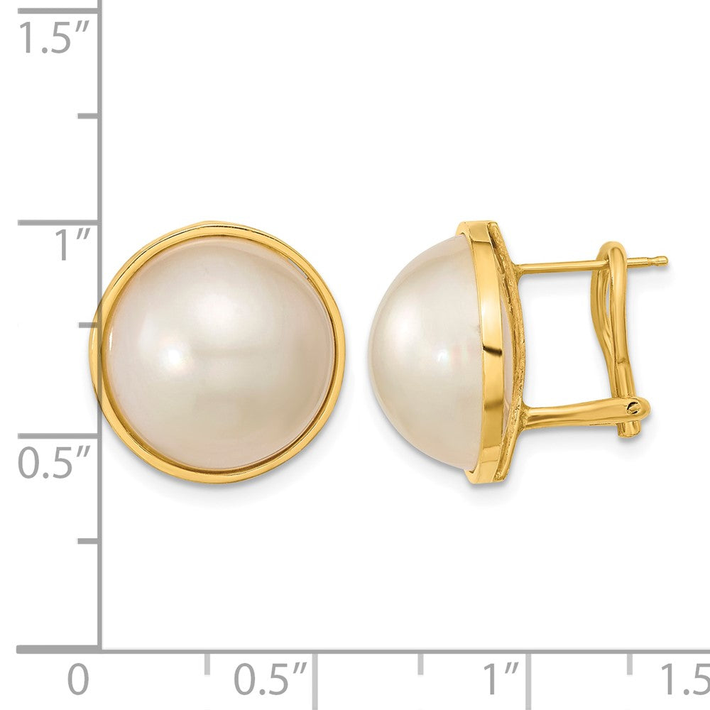 14k 14-15mm White Mabe Saltwater Cultured Pearl Omega Back Earrings