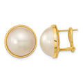 14k 14-15mm White Mabe Saltwater Cultured Pearl Omega Back Earrings