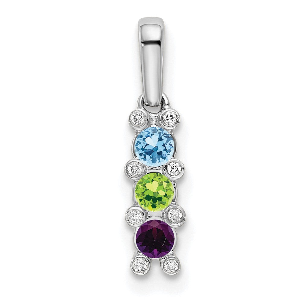 14K White Gold Family Jewelry Genuine Stone & Diamond Set Pendant