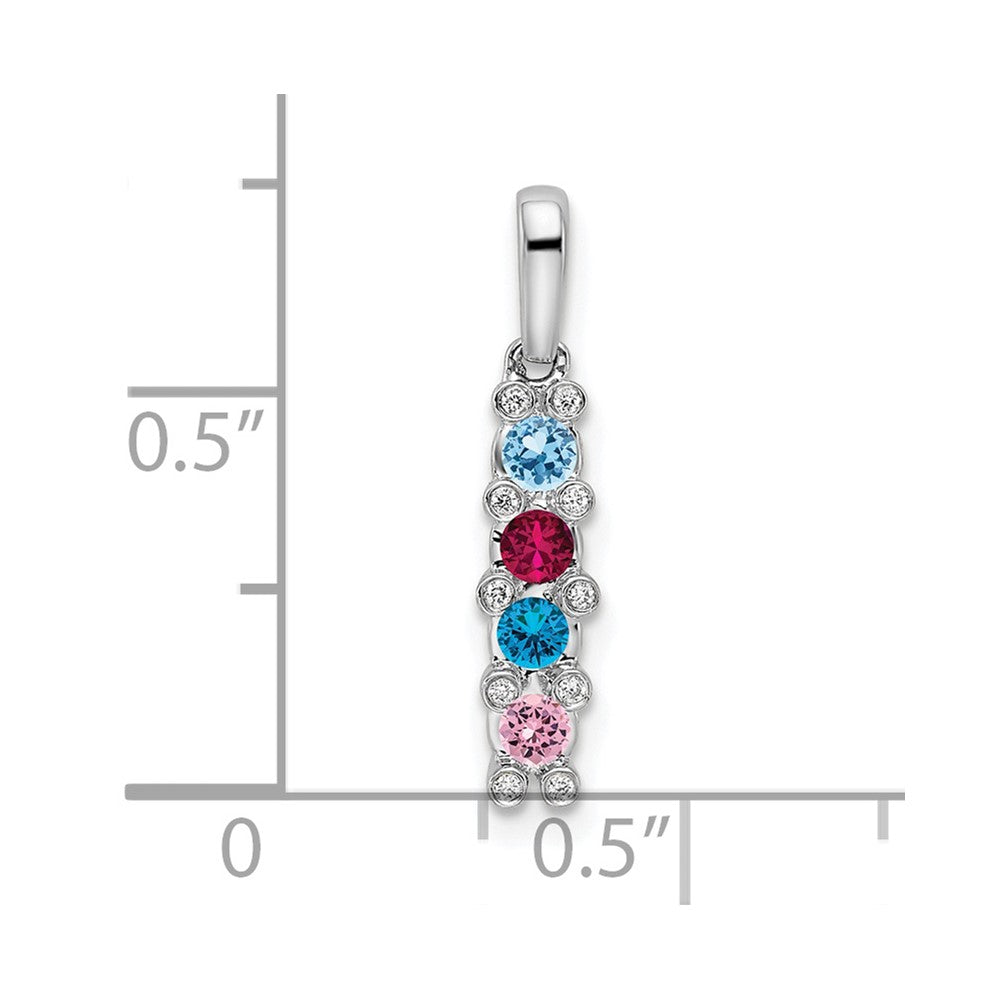 14K White Gold Family Jewelry Synthetic Stone & Diamond Set Pendant